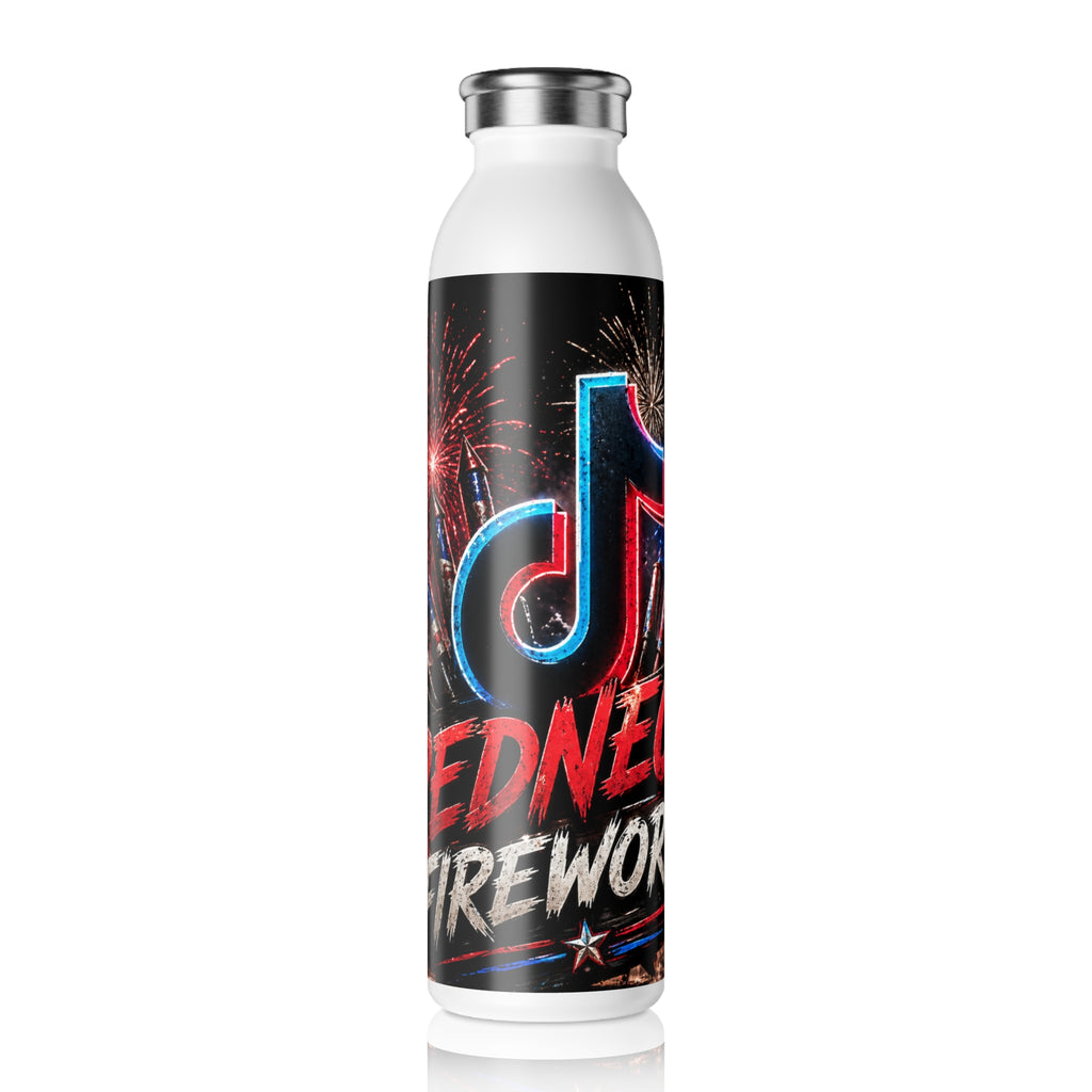 Slim Water Bottle — Red, White & Boom Fireworks Design (Patriotic TikTok-Inspired)